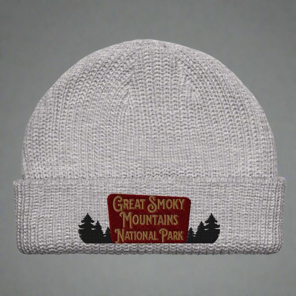 Great Smoky Mountains embroidered National Park sign beanie detail or alternate product view