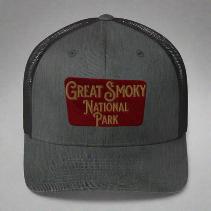 Great Smoky Mountains National Park embroidered trucker hat shown from alternate product angle