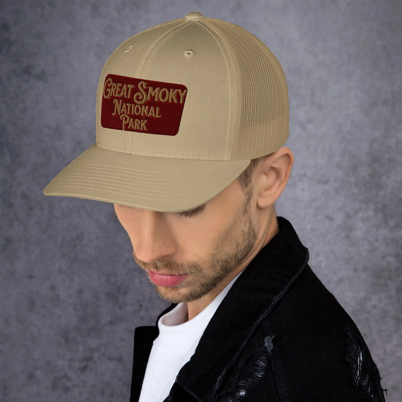 Great Smoky Mountains National Park embroidered trucker hat detail or alternate product view