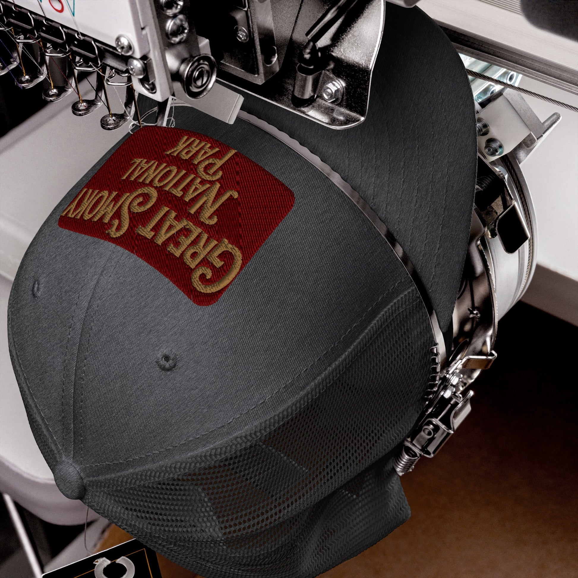 Great Smoky Mountains National Park embroidered trucker hat detail or alternate product view