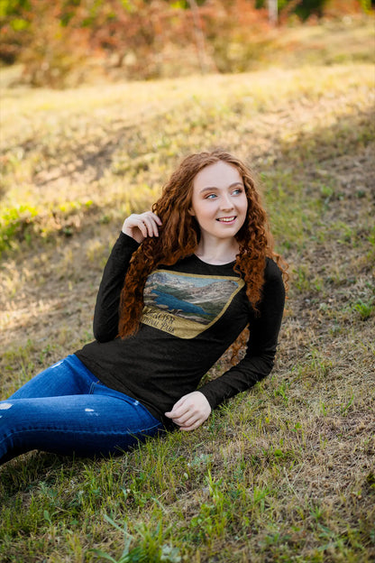 Glacier National Park Unisex Fit Long Sleeve T-Shirt Mountain View Wood Sign Long-sleeve Printify