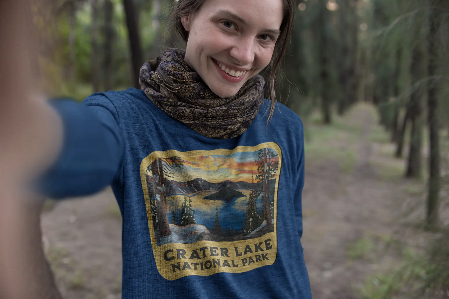 Crater Lake National Park Unisex Fit Long Sleeve T-shirt Wood Sign Graphic Long-sleeve Printify
