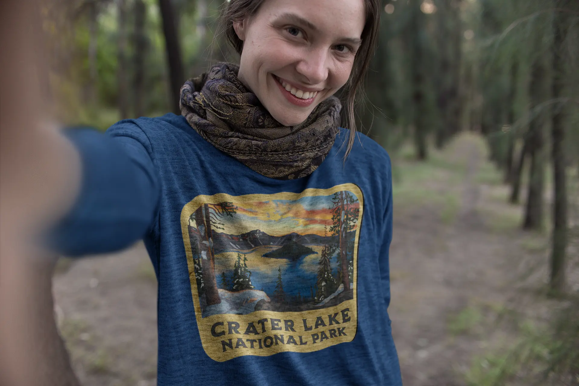 Crater Lake National Park Unisex Fit Long Sleeve T-shirt Wood Sign Graphic Long-sleeve Printify