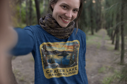 Crater Lake National Park Unisex Fit Long Sleeve T-shirt Wood Sign Graphic Long-sleeve Printify