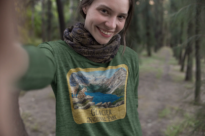 Glacier National Park Unisex Fit Long Sleeve T-Shirt Mountain View Wood Sign Long-sleeve Printify