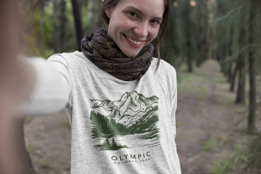 Olympic National Park Unisex Fit Long Sleeve T-Shirt Green Mountain Art Long-sleeve Printify