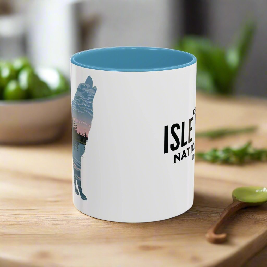 Isle Royale National Park wolf accent mug showing design detail or product variation