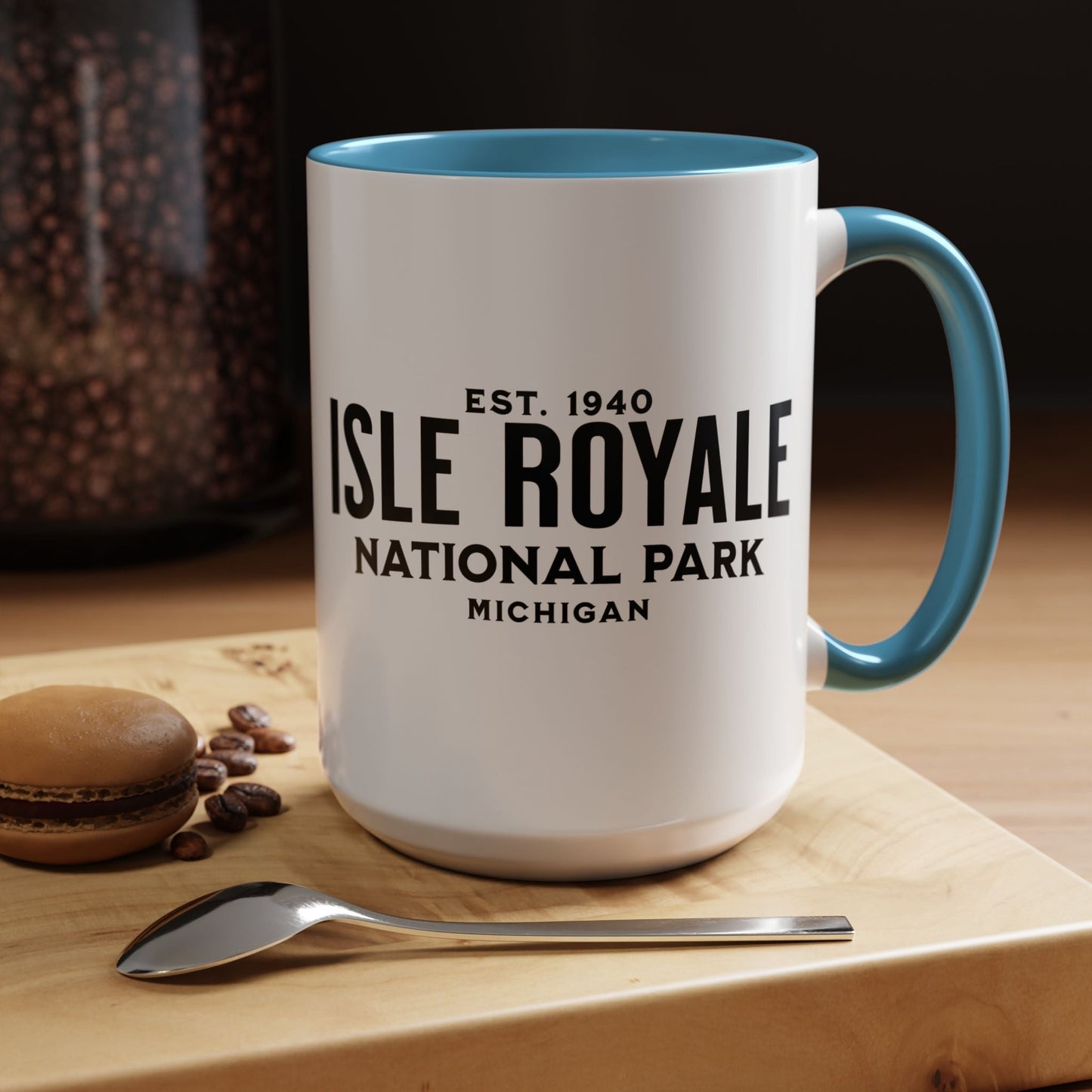 Isle Royale National Park wolf accent mug showing design detail or product variation