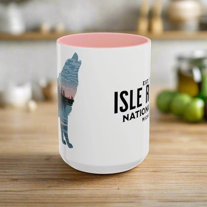 Isle Royale National Park wolf accent mug showing design detail or product variation