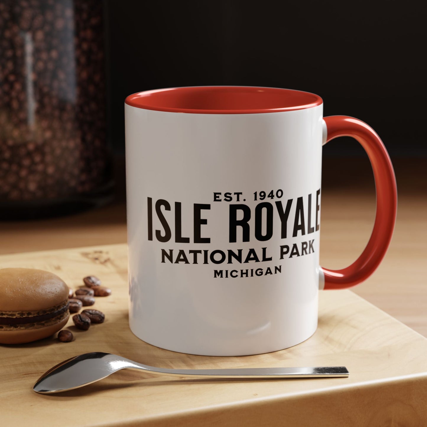 Isle Royale National Park wolf accent mug shown from alternate product angle