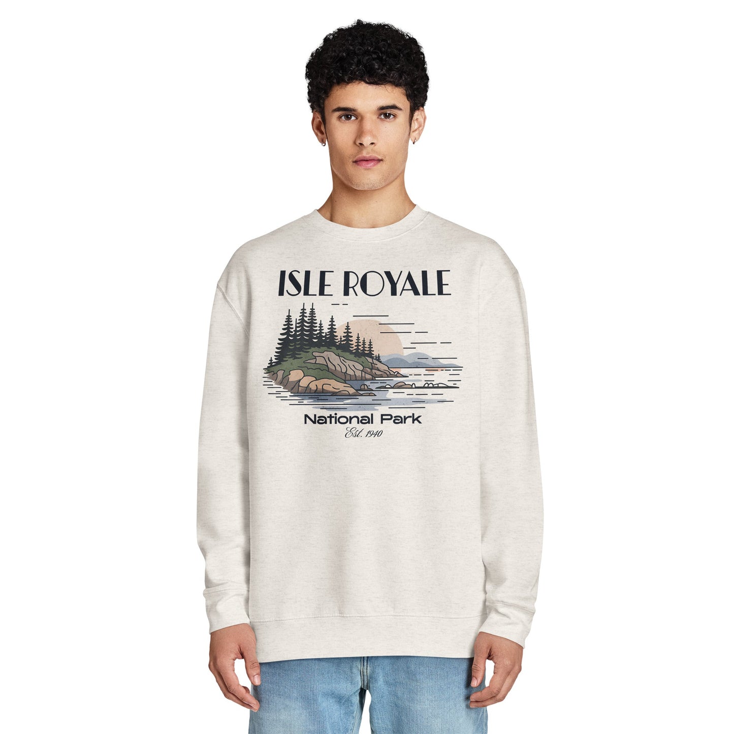 Isle Royale crewneck sweatshirt shown in lifestyle or modeled setting