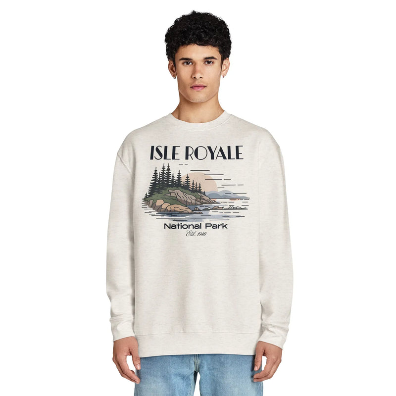 Isle Royale crewneck sweatshirt shown in lifestyle or modeled setting