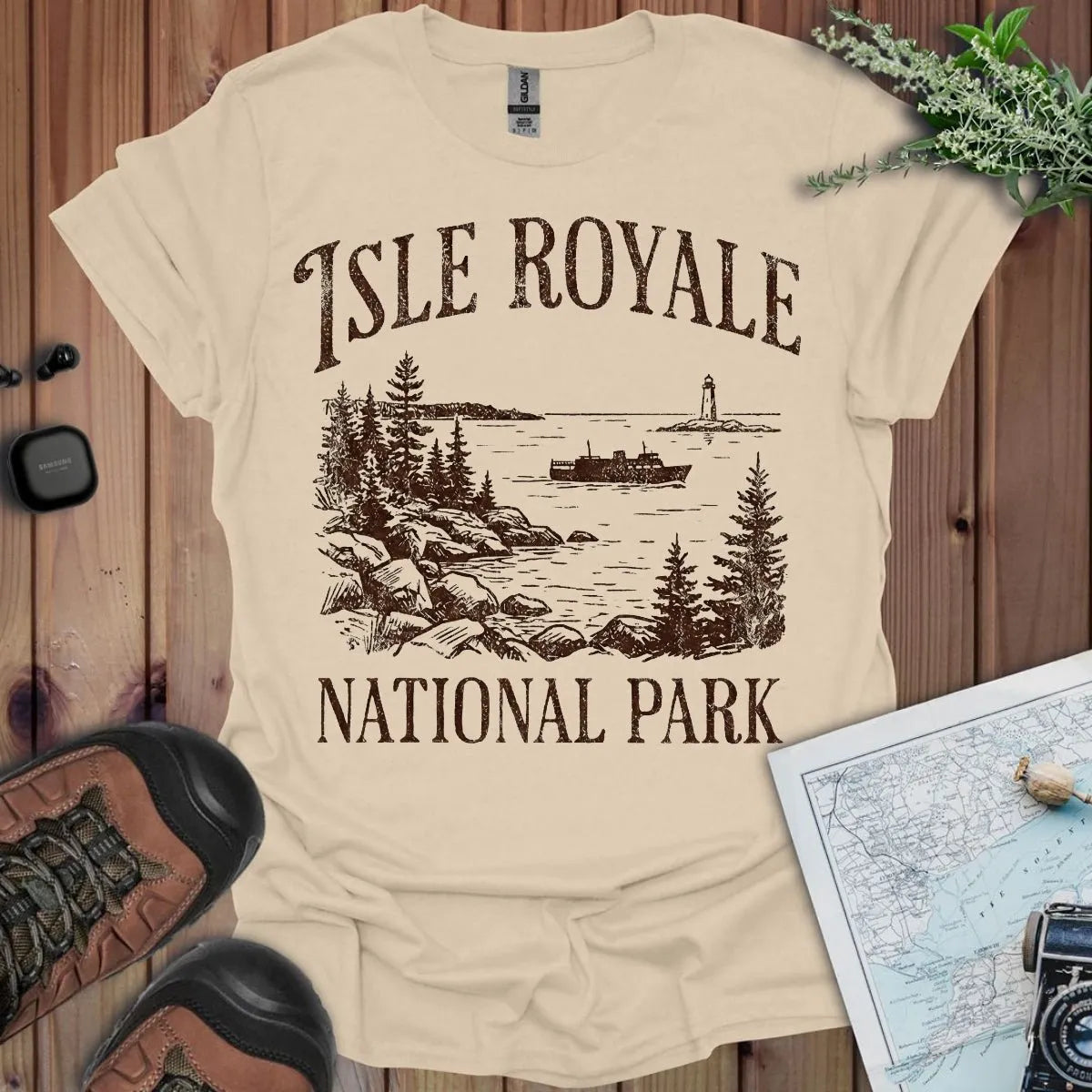 Isle Royale National Park classic graphic t-shirt shown in lifestyle or modeled setting