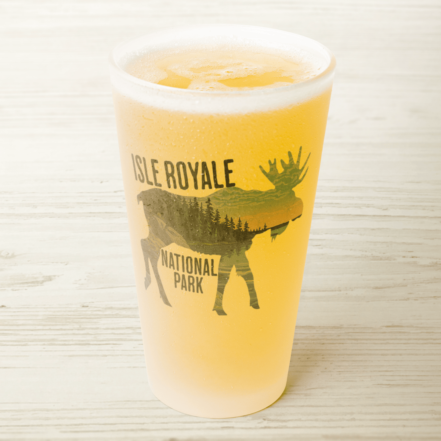 Isle Royale National Park moose frosted pint glass alternate product angle