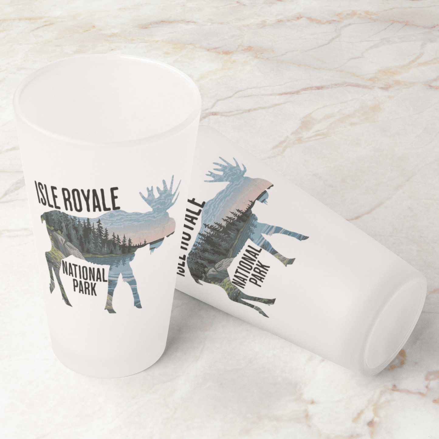 Isle Royale National Park moose frosted pint glass alternate product angle