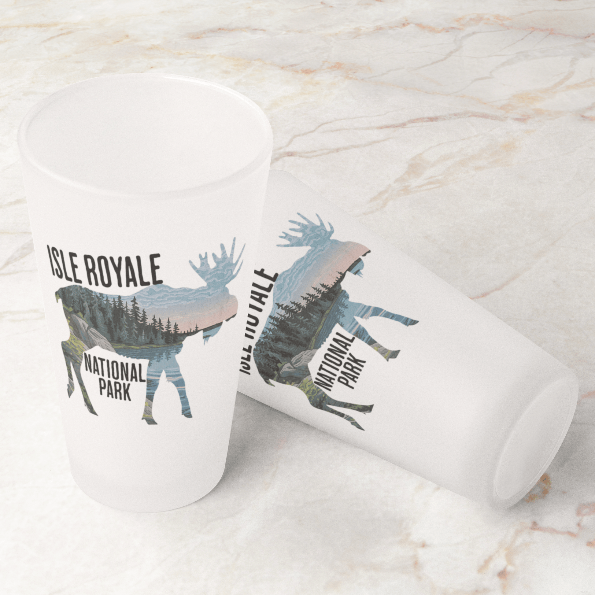 Isle Royale National Park moose frosted pint glass alternate product angle