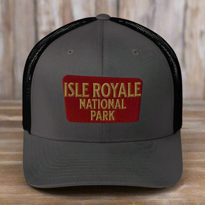 Isle Royale National Park sign embroidered trucker hat primary product view