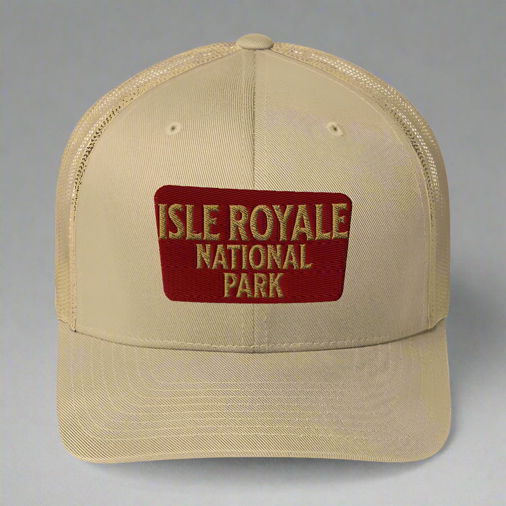 Isle Royale National Park sign embroidered trucker hat detail or alternate product view