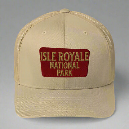 Isle Royale National Park sign embroidered trucker hat detail or alternate product view