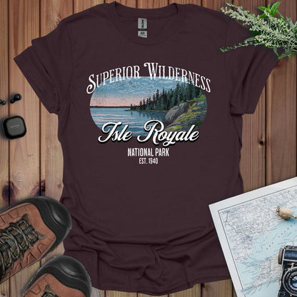 Isle Royale National Park Superior Wilderness graphic t-shirt shown from alternate product angle