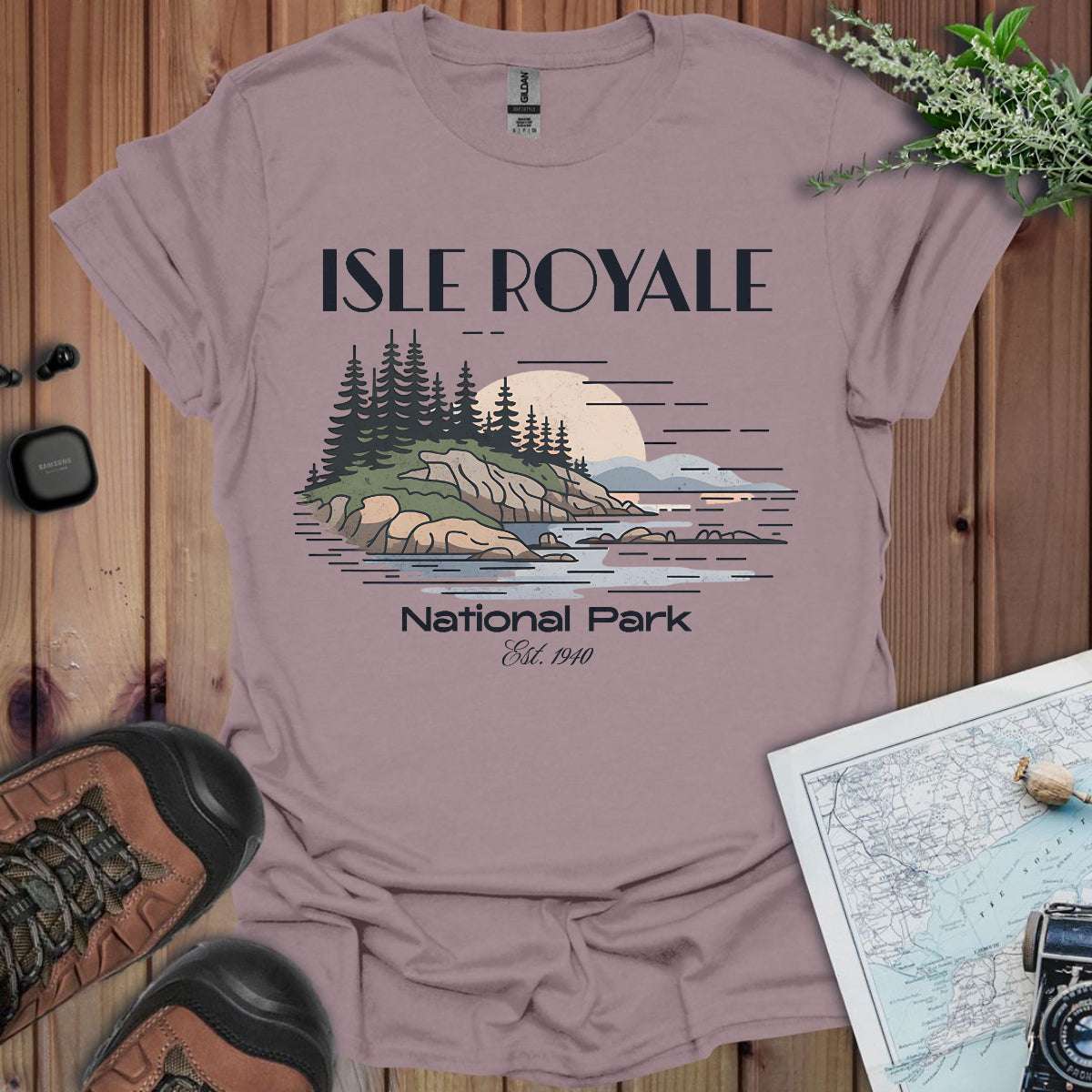 Isle Royale Superior Lines National Park graphic t-shirt shown in lifestyle or modeled setting