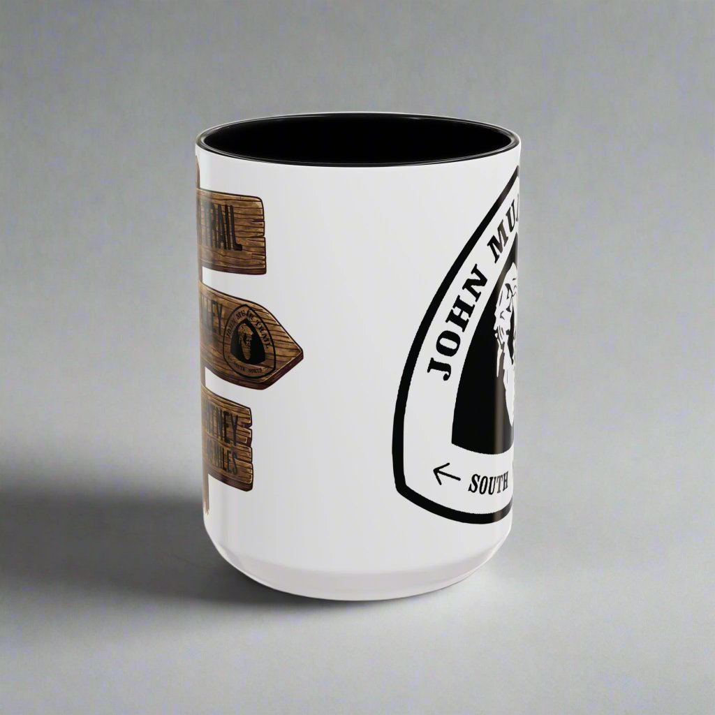 John Muir Trail JMT mile sign accent coffee mug showing design detail or product variation