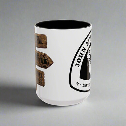 John Muir Trail JMT mile sign accent coffee mug showing design detail or product variation