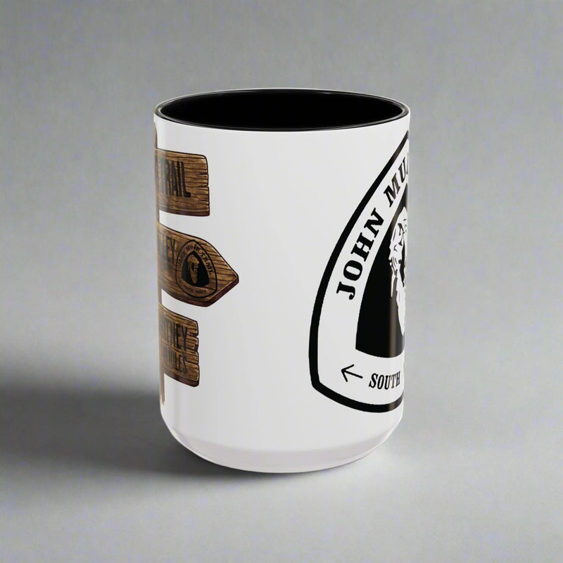 John Muir Trail JMT mile sign accent coffee mug showing design detail or product variation