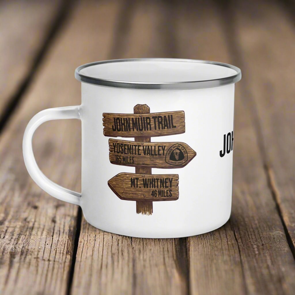 John Muir Trail durable enamel camp mug shown as primary product image