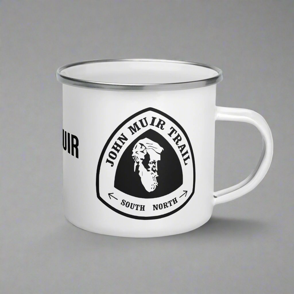 John Muir Trail durable enamel camp mug shown from alternate product angle