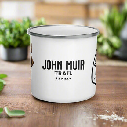 John Muir Trail durable enamel camp mug shown from alternate product angle
