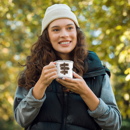 John Muir Trail durable enamel camp mug shown from alternate product angle