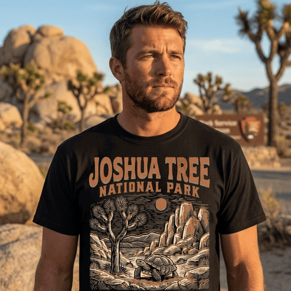 Joshua Tree National Park desert tortoise graphic t-shirt shown in lifestyle or modeled setting