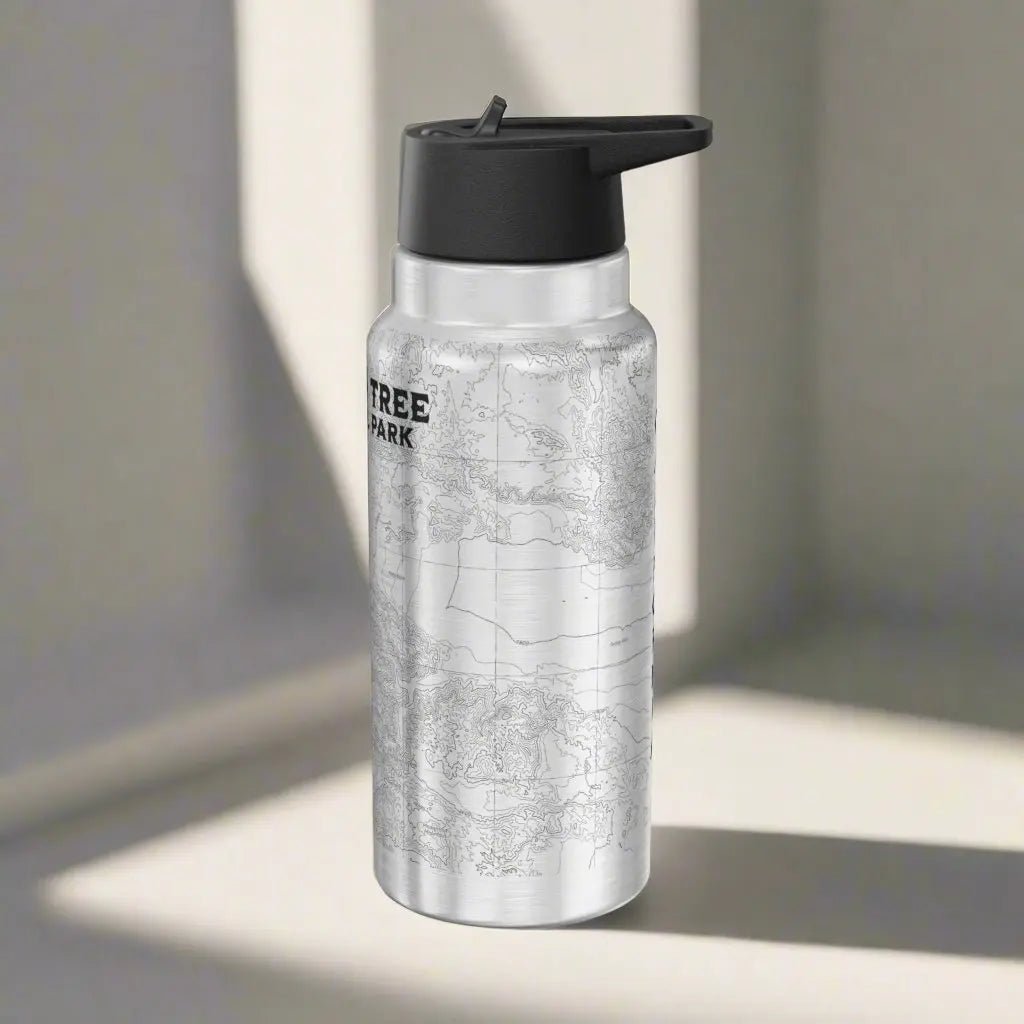 Joshua Tree National Park California topographic 32 oz insulated water bottle showing design detail or product variation
