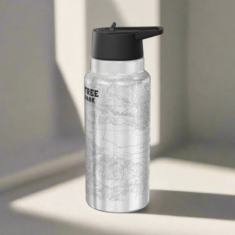 Joshua Tree National Park California topographic 32 oz insulated water bottle showing design detail or product variation