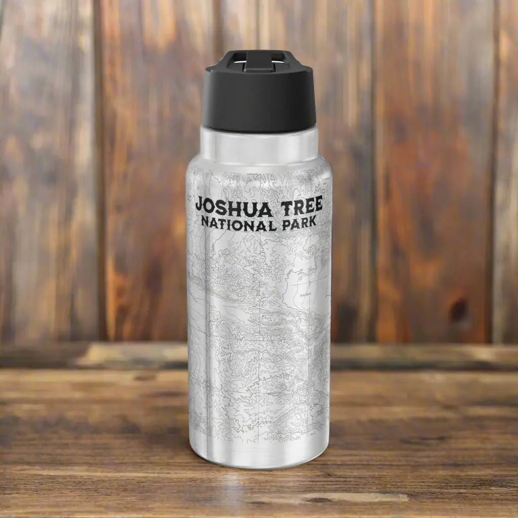 Joshua Tree National Park California topographic 32 oz insulated water bottle shown as primary product image