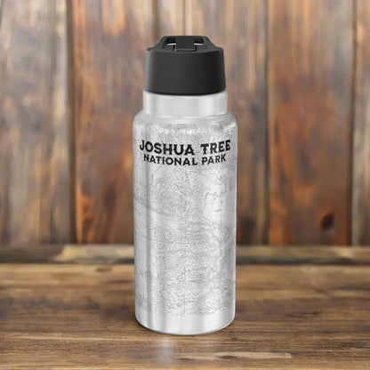 Joshua Tree National Park California topographic 32 oz insulated water bottle shown as primary product image
