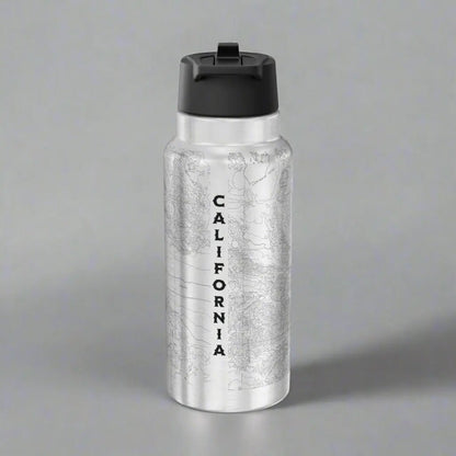 Joshua Tree National Park California topographic 32 oz insulated water bottle shown from alternate product angle