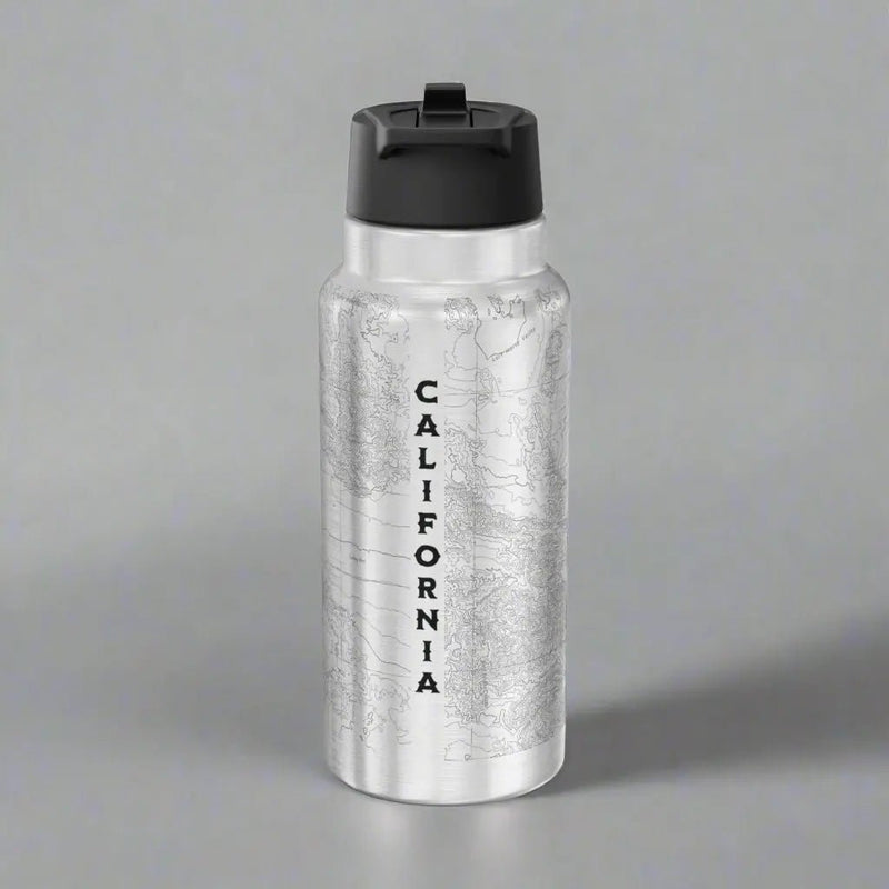 Joshua Tree National Park California topographic 32 oz insulated water bottle shown from alternate product angle