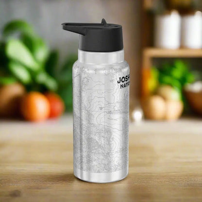 Joshua Tree National Park California topographic 32 oz insulated water bottle shown from alternate product angle