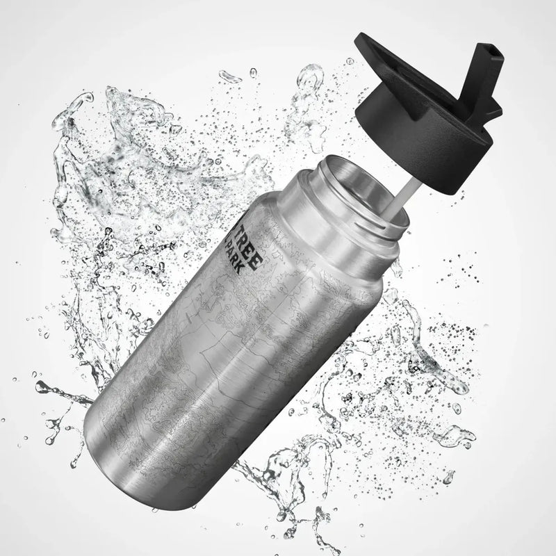 Joshua Tree National Park California topographic 32 oz insulated water bottle shown from alternate product angle
