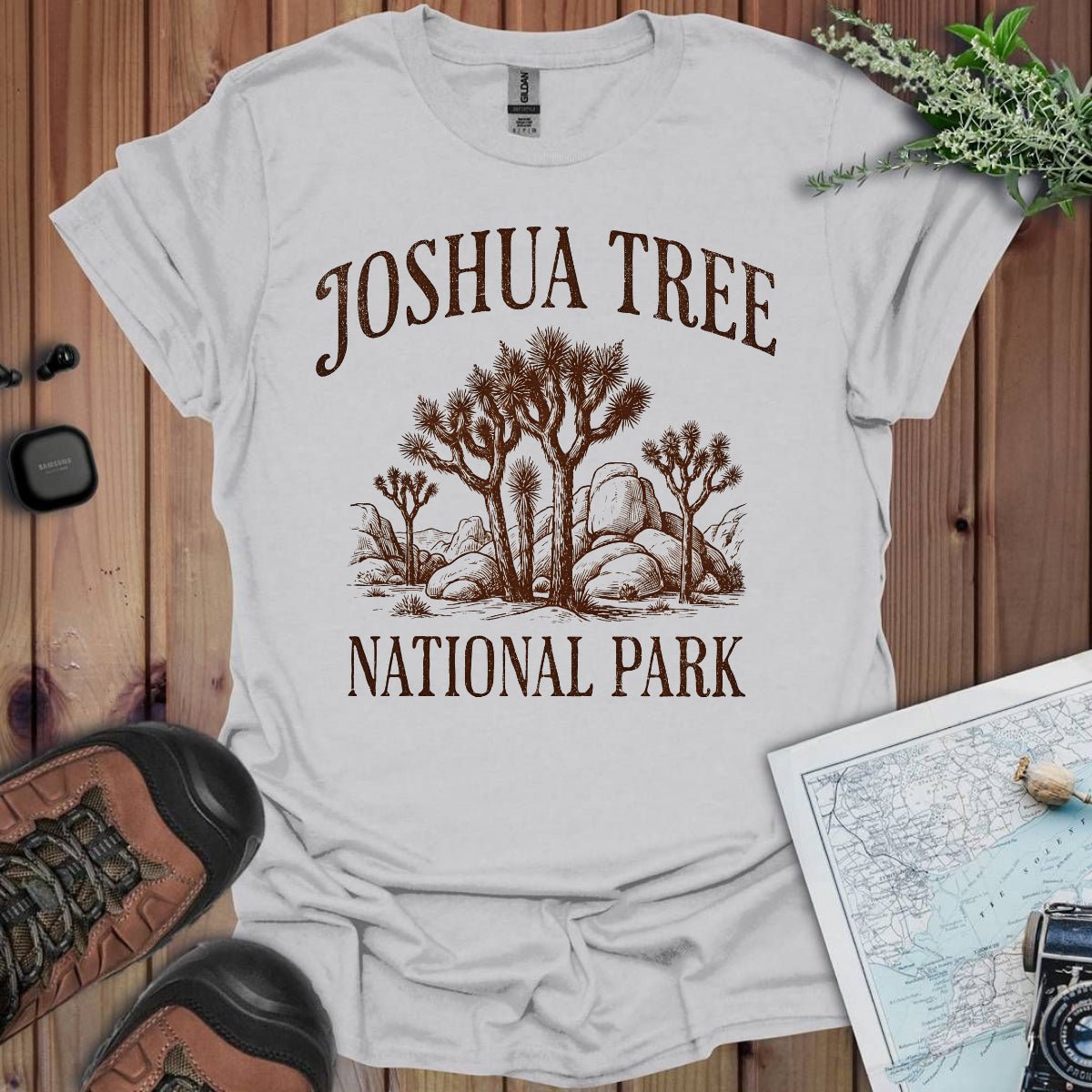 Joshua Tree National Park rustic graphic t-shirt shown in lifestyle or modeled setting