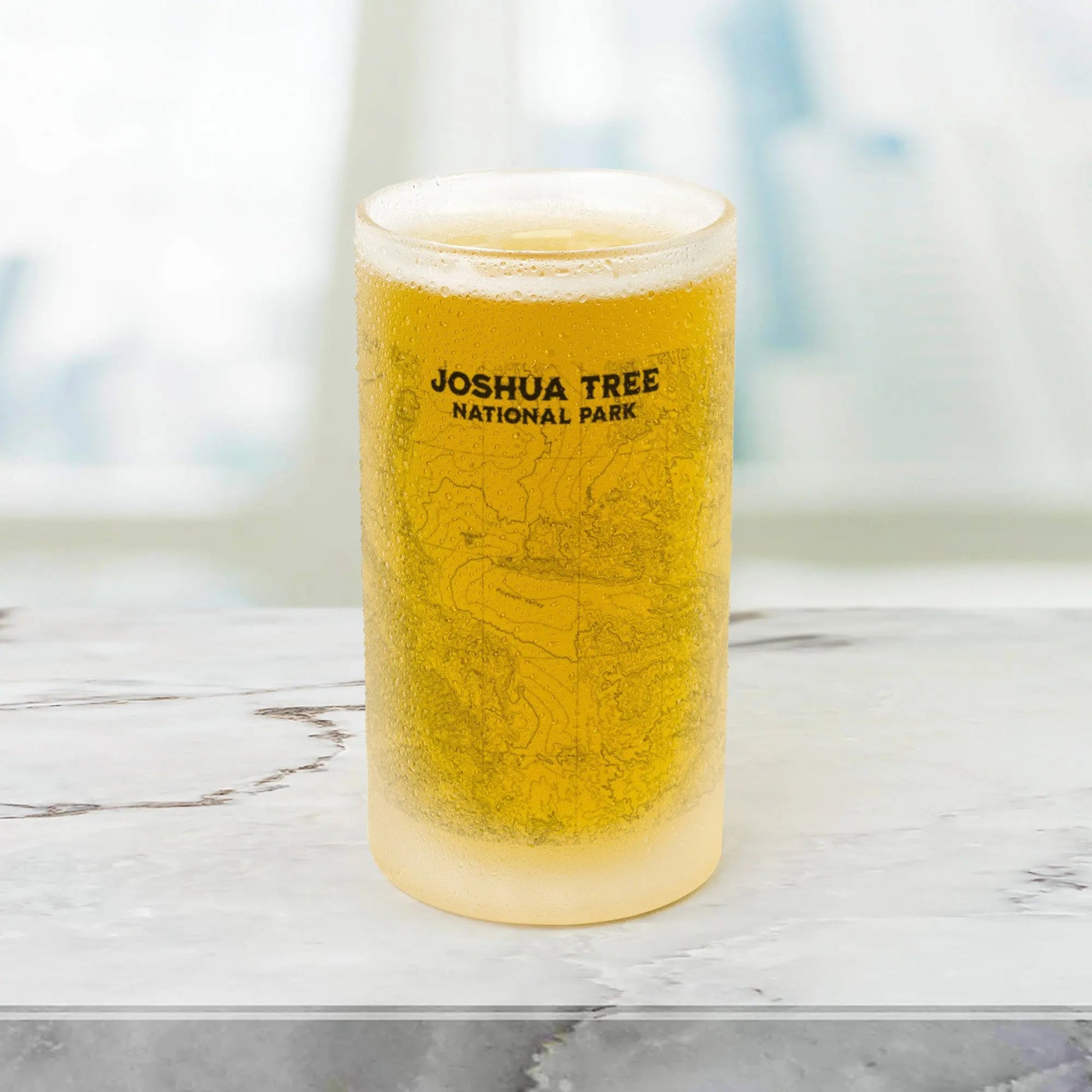 Joshua Tree National Park topographic pint mug shown from alternate product angle