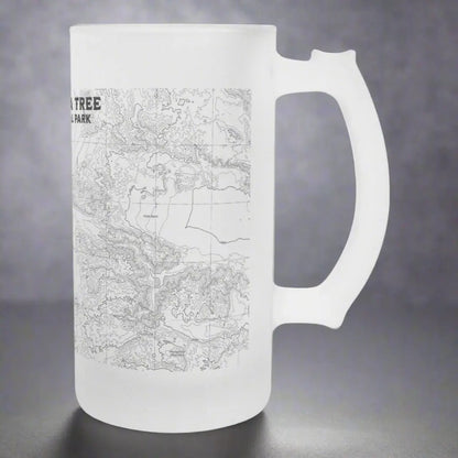 Joshua Tree National Park topographic pint mug shown from alternate product angle