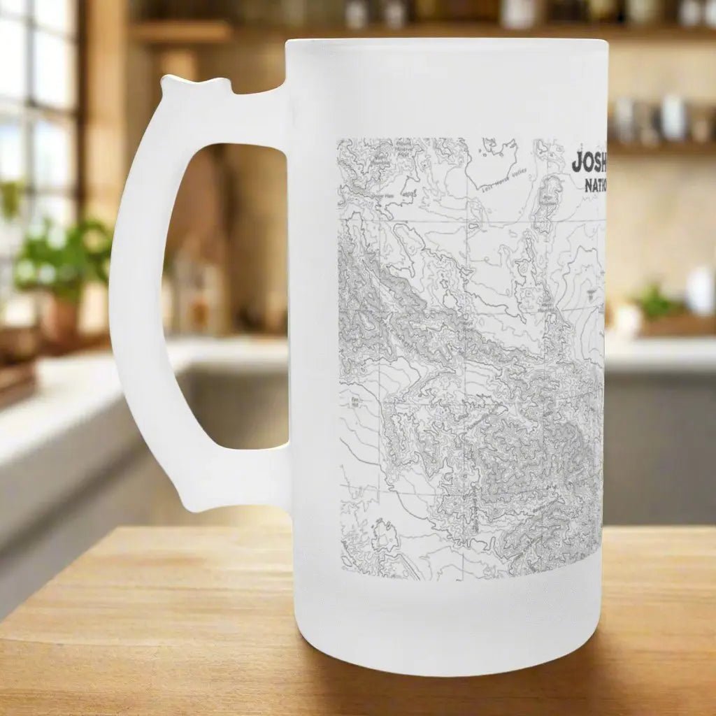 Joshua Tree National Park topographic pint mug shown from alternate product angle