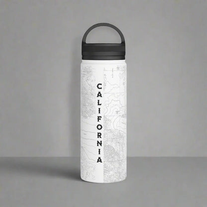 Joshua Tree National Park topographic stainless steel water bottle with handle lid shown from alternate product angle