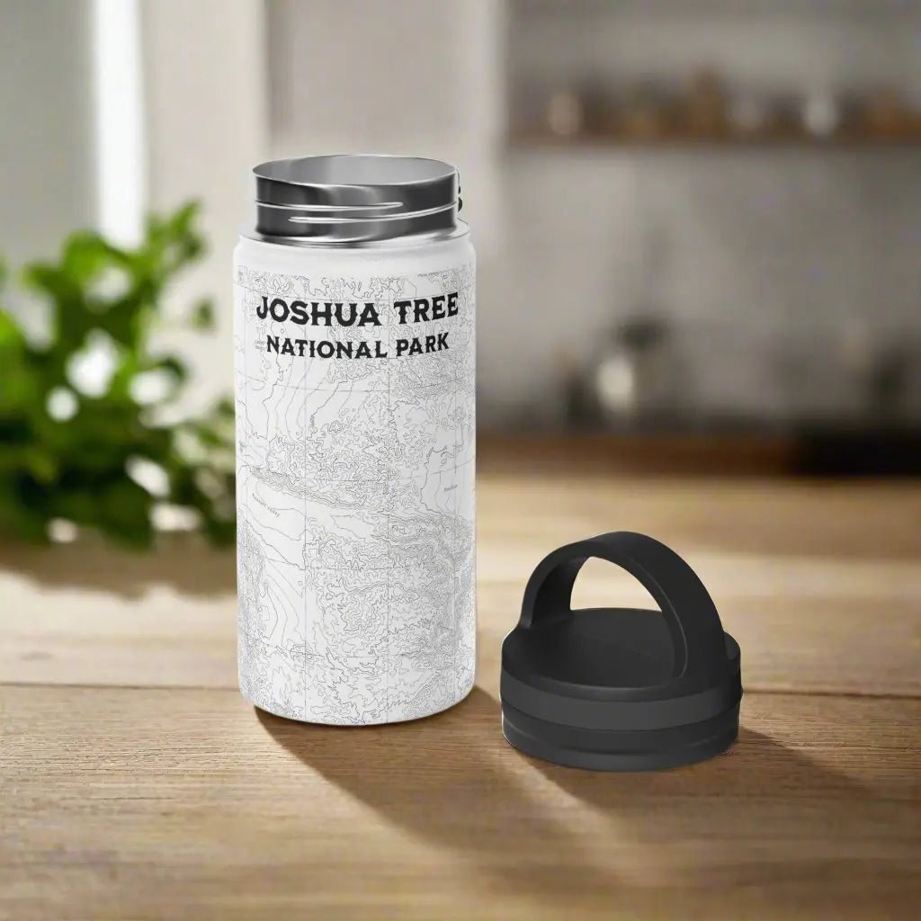 Joshua Tree National Park topographic stainless steel water bottle with handle lid showing design detail or product variation