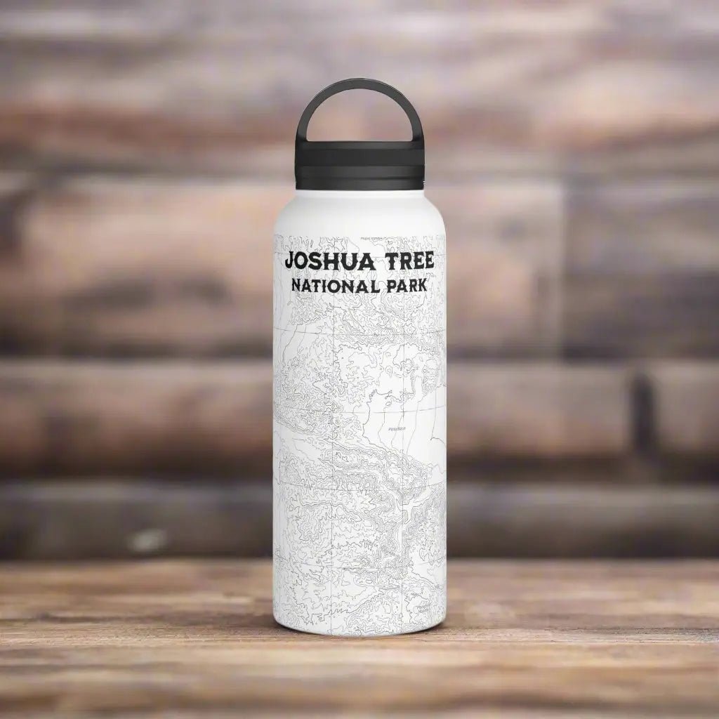 Joshua Tree National Park topographic stainless steel water bottle with handle lid shown as primary product image