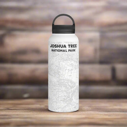 Joshua Tree National Park topographic stainless steel water bottle with handle lid shown as primary product image