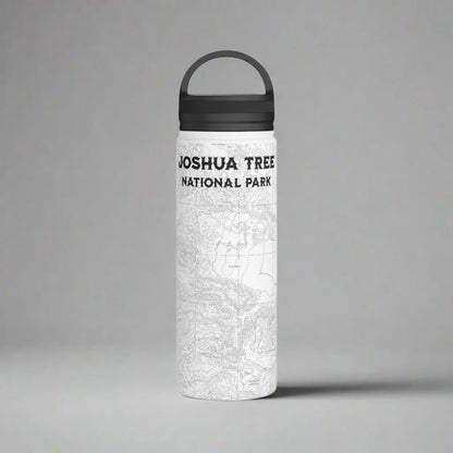 Joshua Tree National Park topographic stainless steel water bottle with handle lid shown from alternate product angle